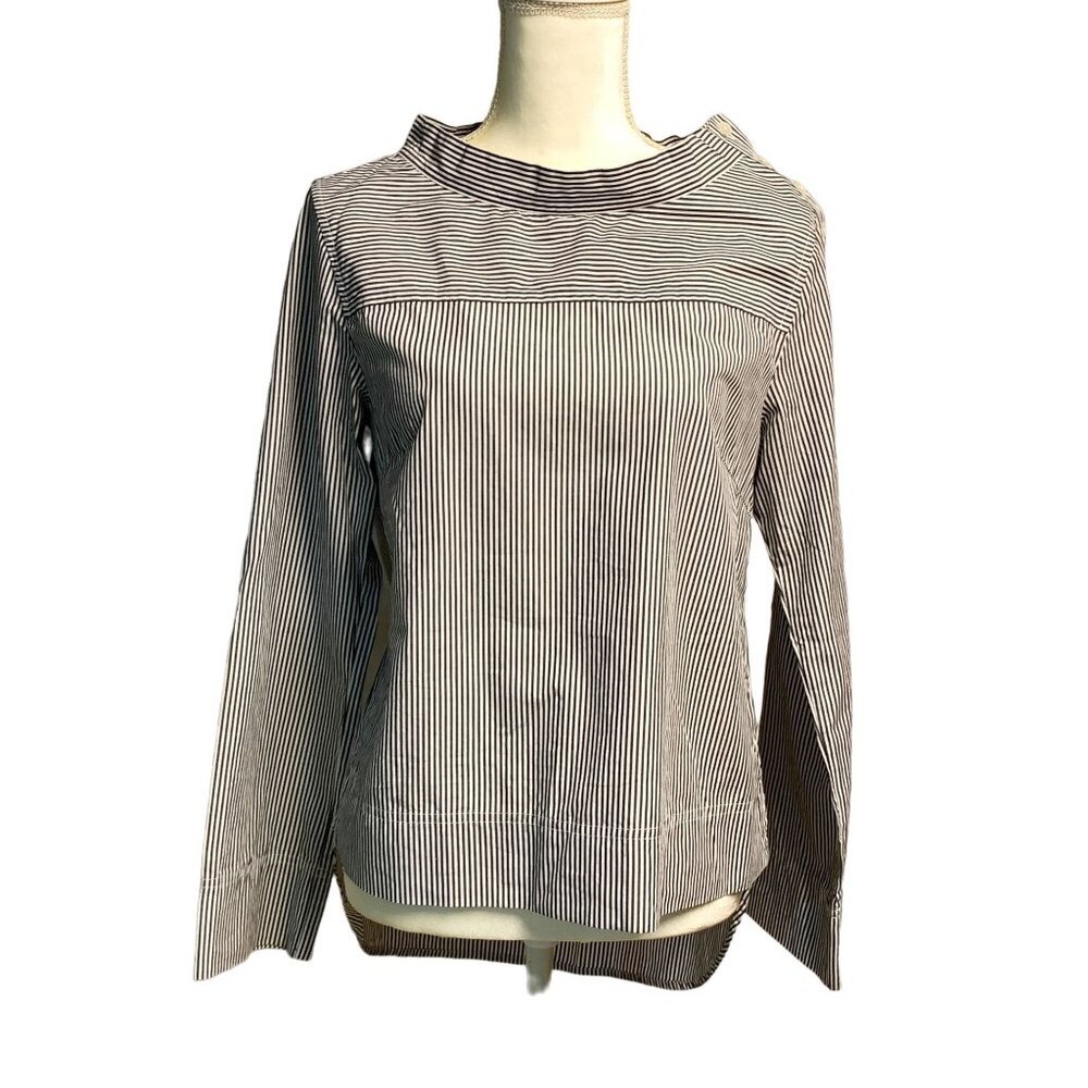 J. Crew Funnelneck Long Sleeve Button Shoulder Hi Lo Stripes Shirt Top Size 2